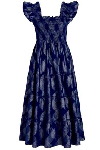 Hill House  Home Ellie Nap Dress Navy Metallic Check Size Small Discontinued