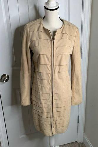 Doncaster  tan long line suede leather zip up jacket size 6 quiet luxury