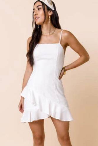 Francesca's White Asymmetrical Ruffle Dress