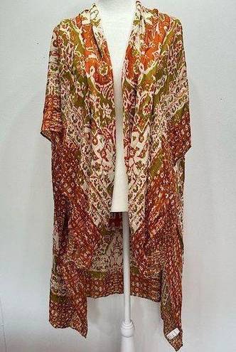 Avenue Zoe Rust Orange & Beige Boho Open Front Draped Kimono Wrap One Size