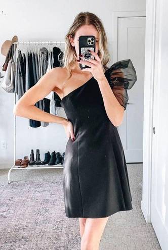 Cinq à Sept Cinq a Sept One Shoulder Tulle Puff Sleeve Black Dress