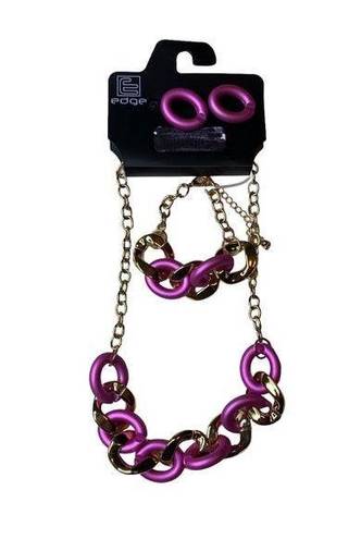 Edge  Metallic Purple Gold Jewelry Set Earrings, Bracelet and Necklace Brand New