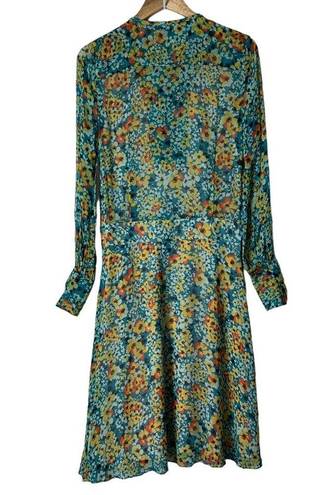 Equipment  Femme Silk Magnolia Fountain Bleu Floral Midi Dress Size 4