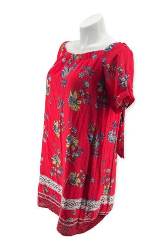 Sequin Hearts Women’s Red Floral Off The Shoulder Tie Sleeve Summer Dress XL