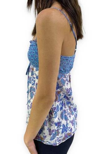 Kirra  Blue White Floral Print Spaghetti Strap Tank Top