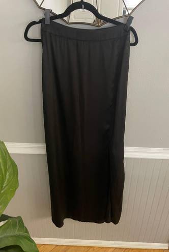 Naked Wardrobe Black Satin Maxi Skirt with Side Slit Small