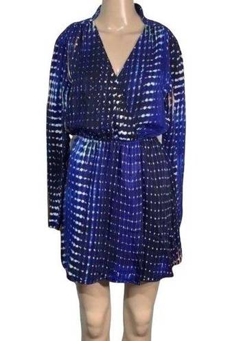 Parker Womens Mini Dress Pure Silk Faux Wrap Blouson Blue Digital Print XS