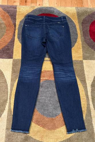 INC Macy’s Side Stripe Dark Wash Skinny Jeans Frayed Bottom Size 4 Short Petite