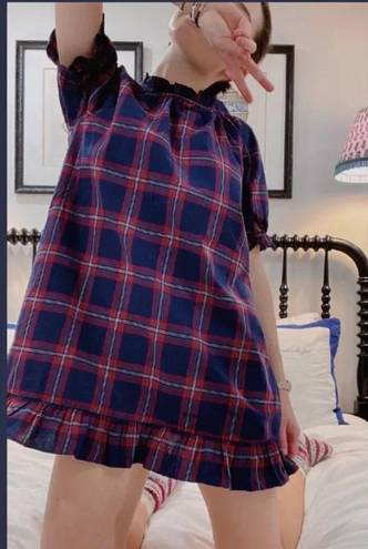 Hill House  The Katherine Nap Dress Navy Blue Tartan Plaid Ruffle Mini Shift