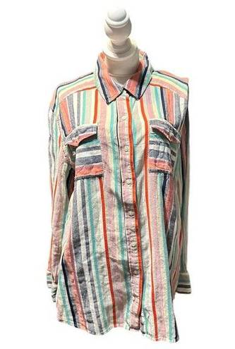 Caslon Women's  striped multi color button down long sleeve, size Large L