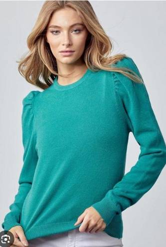 &merci &Merci Green Puff Sleeve Crewneck Pullover Sweater Medium New