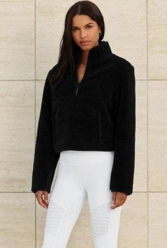 Alo Yoga Alo Shanti Half-Zip Sherpa Jacket Black Fuzzy Faux Fur Shearling Teddy Sweater