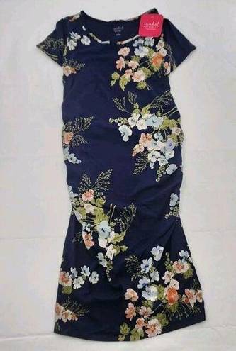 Isabel Maternity  Bodycon T-Shirt Dress Medium Short Sleeve Ruched Blue Floral