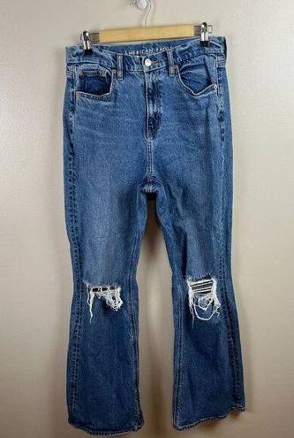 American Eagle  Curvy 90s Bootcut Jeans Size 8 High Rise Distressed Blue Denim