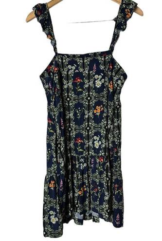 Agua Bendita  Target Mini Dress Navy Floral Flutter Strappy Sleeve Size Medium