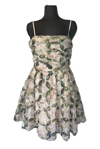 Entro New Olive Floral Square Neck Dress  Size Medium