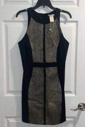 Esley NWT  Black Fitted SILVER metallic Print Bodycon Party Event Dress