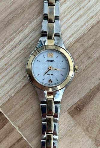 Seiko  Solar Ladies Watch Two Tone Bracelet Round White Dial