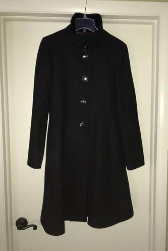 Betsey Johnson  Wool Peacoat Long Jacket Hearts Velvet Bow Black Size 8 S Medium