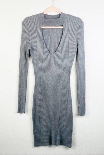 Kendall + Kylie  Gray Ribbed Long Sleeve Keyhole‎ V Neck Sweater Dress Medium