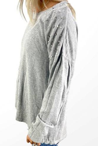 AB Studio  Embellished Heather Gray Long Sleeve Tee