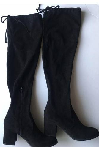 Unisa  Black Over The Knee Stretch Heeled Boots Size 6.5 Medium Faux Suede NWOT