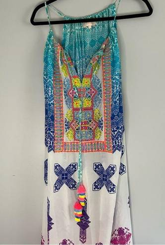 Rococo  Sand Beach Maxi with Multicolor Aztec Print and Tassle Ties