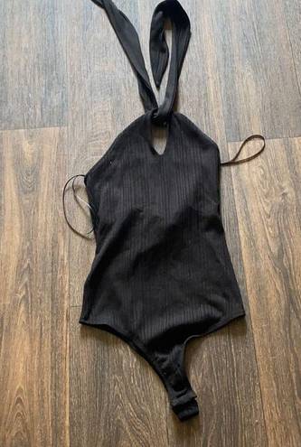 The Range  Black Bodysuit Wave Rib Tied Bodysuit