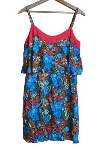 Red Camel  mini dress - Medium - adjustable spaghetti strap- colorful floral