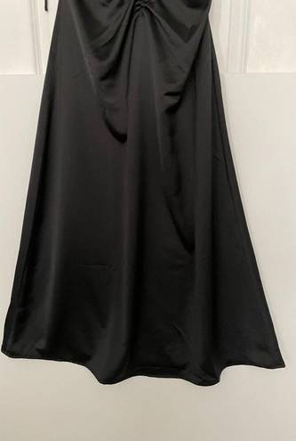 Jason Wu  Black Satin Tie Strap low black slip midi dress ruched S