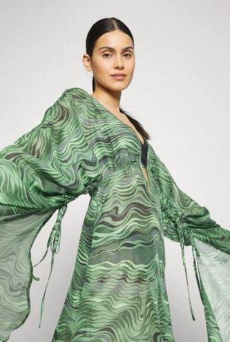 Cult Gaia 💕💕 Bruna Coverup ~ Linen Silk Saltation Basil Green Print Small S NWT