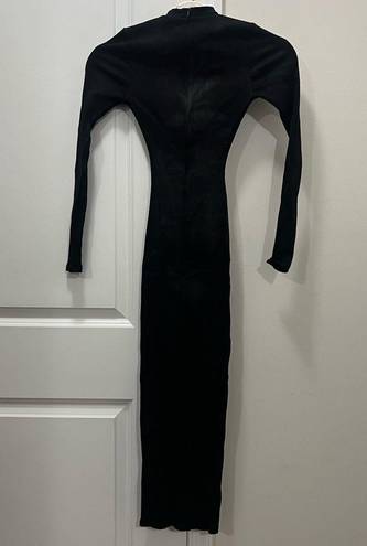 Naked Wardrobe  Black Snatched Ribbed Crewneck Long Sleeve Dress Size XS $68