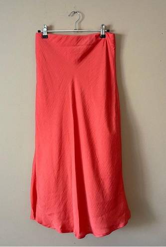 A New Day  | Coral Satin Midi Slip Skirt Sz XS