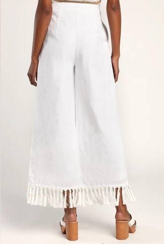 Lulus  Women’s Blissfully Boho Ivory Tasseled Wide-Leg Pants size Large