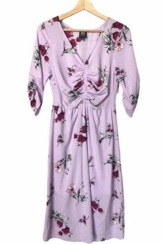 Bobeau  Lavender Floral Ruched Midi Dress S