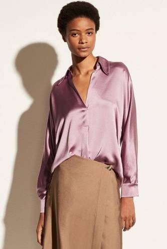 Vince  Silk Shaped Collar Popover Blouse Top Vervain Purple Lilac Size XS NEW