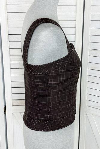 Max Studio Windowpane Check Sleeveless Crop Top Brown Size 2 Button Front