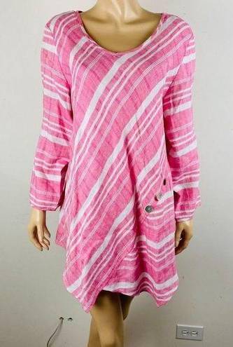 Habitat  Pretty Artsy Opposing Stripes Asymmetric Button Accented Tunic Top XL