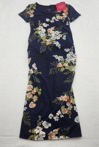 Isabel Maternity  Dress Womens Size XS Navy Blue Floral Print Side Ruched