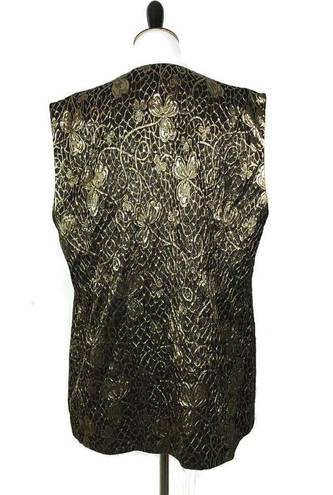 Givenchy  Women Vintage Vest Jacket Metallic Gold Black Floral Pattern Size 20 W