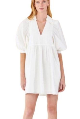 Hunter Bell White Noah Dress Pockets Collared Cotton Mini Swing Dress  Medium