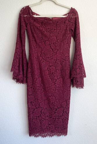 Bardot Maroon Lace Off The Shoulder Midi Dress