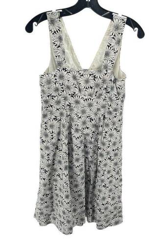 Garnet Hill  Womens Floral Dress Sleeveless 100% Cotton Lined Black White Size 8