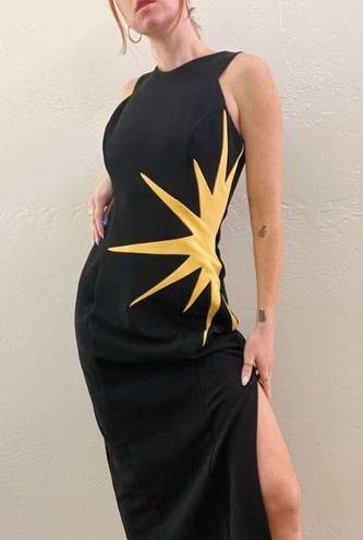 Joseph Ribkoff Vintage 1970's  Black Star Sleeveless Side Slit Maxi Gown