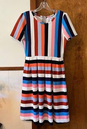 LuLaRoe  | Striped Amelia Dress Multicolor Pink Vertical Fit & Flare Pockets Sz M