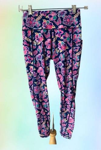 Simply Southern  colorful ladies floral athletic leggings Small elastic waist