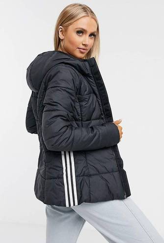 Adidas Originals three stripe slim fit padded jacket in black size small