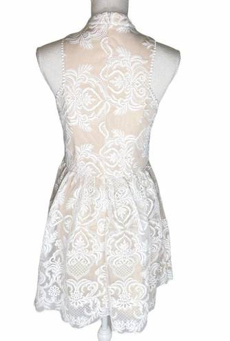 FATE. Lace Fit & Flare Halter Mini Dress White Cream S