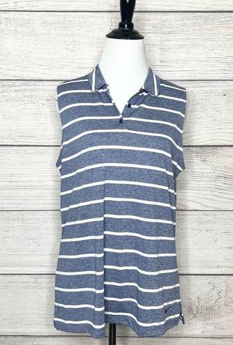 Nike  Dri-Fit Sleeveless Striped Polo Shirt Blue Gray & White Size Large Golf