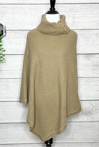 Michael Kors  Turtleneck Shaker Stitch Poncho Honey Brown Tan One Size